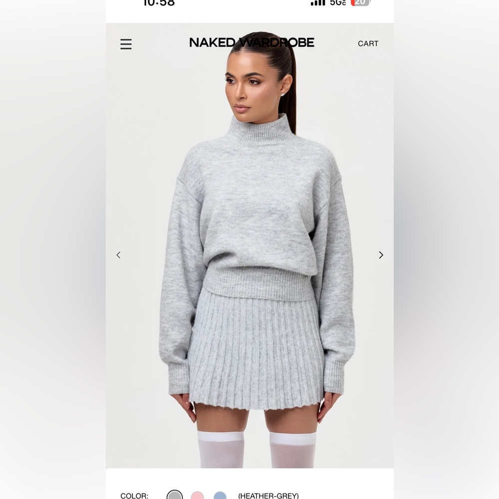 Naked Wardrobe Gray Knit Sweater and Skirt Set